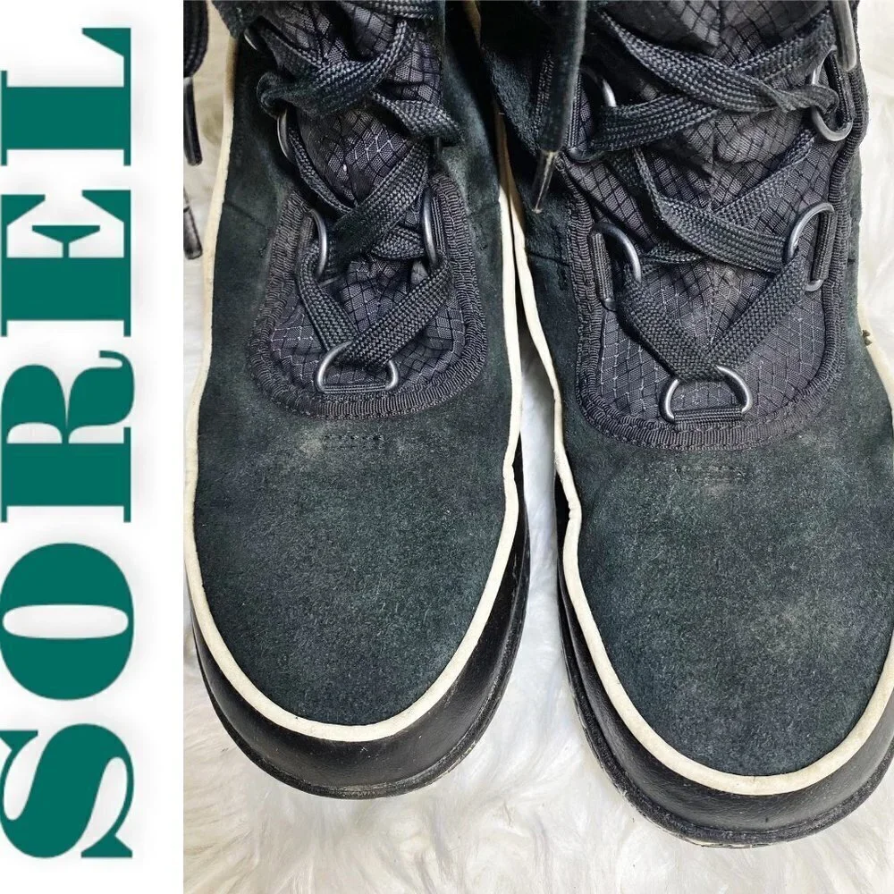 SOREL Tivoli III High Black Suede Faux Fur Trimmed Mid-Calf Boot, Size 7.5‎
